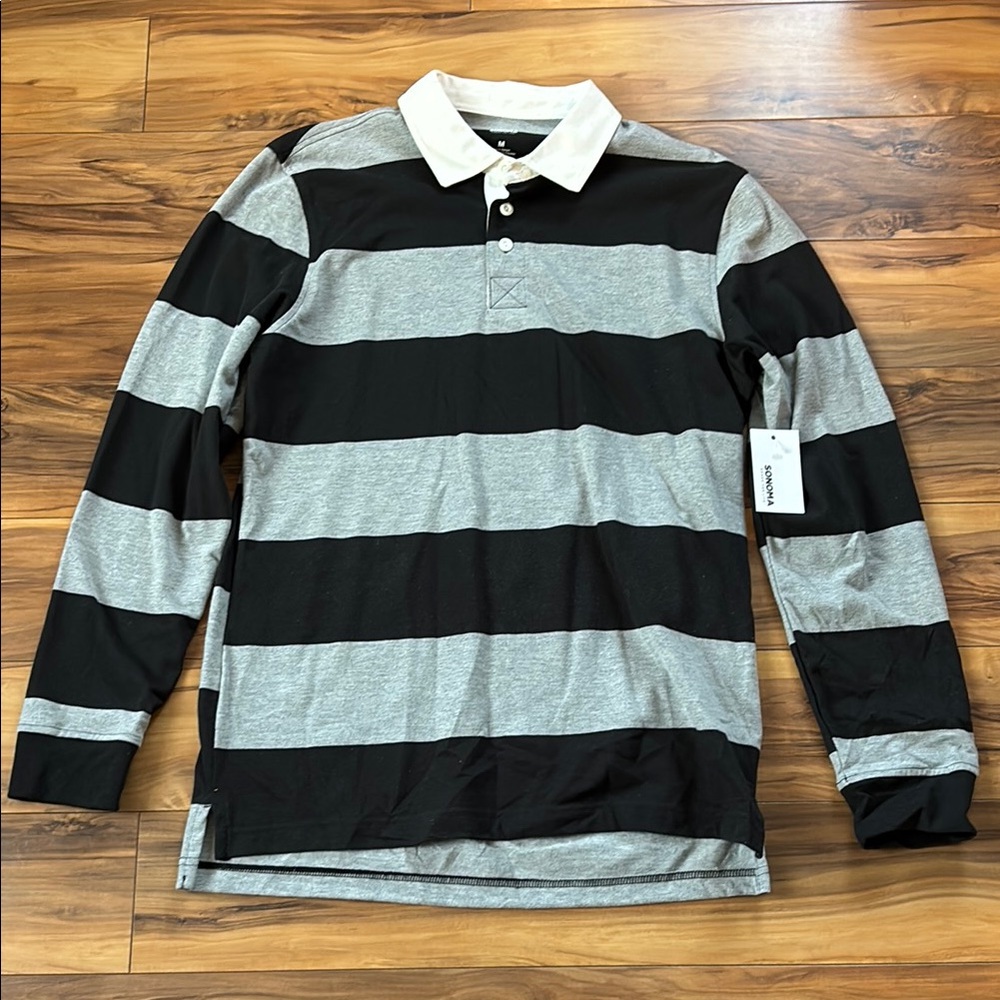 Sonoma Black and Gray Polo Shirt with Stripes